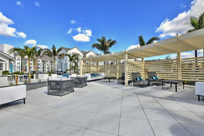 grilling patio with cabanas