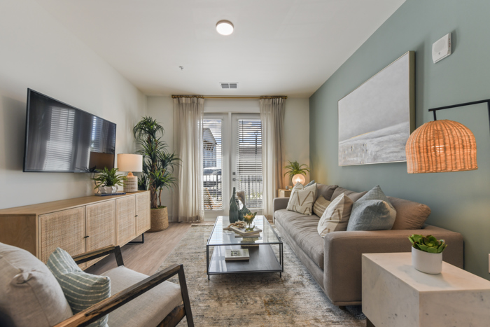 living room with accent wall